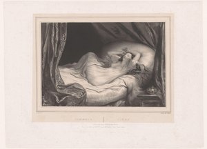 Menina dormindo na cama Sommeil / Sleep (título no objeto) de Achille Devéria