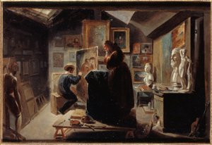 Pose de modelo, cerca de 1838 (óleo sobre papel sobre tela) de Achille Devéria