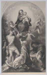 A Madona de São Sebastião, com a Virgem e o Menino, rodeada de anjos, olhando d..., 1847. de Achille Désiré Lefèvre