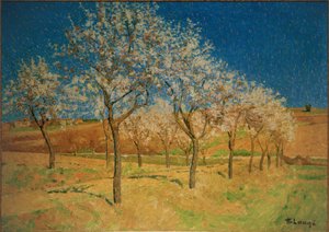 Paisagem com árvores floridas
