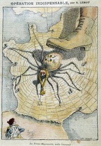 A Maçonaria é o inimigo (aranha tecendo sua teia na França) - em "Le Pelerin" de 28/04/1907