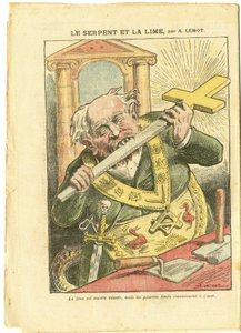 Ilustração de Achille Lemot (1846-1909) em Le Pelerin, 23/05/09 - A Serpente e a Tília - Antimaconismo Freemaking, Fé Religiosa, Cruz Cristã, Fábulas La Fontaine e outras, Catolicismo Católico - Laicização Laicite Laiques - Serpentes - Animalisatio de Achille Lemot