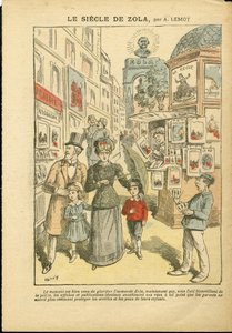 Ilustração de Achille Lemot (1846-1909) em Le Pelerin, 03/05/08 - O século de Zola - Religião Fé, Família, Pornografia, Quiosques de Jornais, Catolicismo Católico, Beco da Rua - Zola Emile