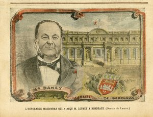 Ilustração de Achille Lemot (1846-1909) em Le Pelerin, 07/05/05 - O Honorável Magistrado que recebeu M. Loubet em Bordeaux - Arquitetura Urbanisme, Presidente da República, Bordeaux - Prefeito, Daney Alfred (1832-1911) de Achille Lemot