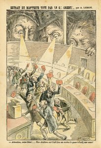 Ilustração de Achille Lemot (1846-1909) em Le Pelerin, 20/11/04 - Extracto do manifesto de voto do Grande Oriente - Antimaconismo Freemaking, Grande Oriente de França - Urna