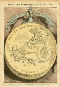 Ilustração de Achille Lemot (1846-1909) em Le Pelerin, 26/02/05 - Medaille comemorativo - Antimaconismo Freemaking, Affaire des fiche, Bloc des gauche - Combes Emile (1835-1921), Marianne - Casserole de Achille Lemot