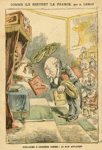 Ilustração de Achille Lemot (1846-1909) em Le Pelerin, 31/01/04 - Como eles servem França - Alemanha Prússia, Religião Fé, Bloco de Esquerda, Patriotismo, Catolicismo Católico - Despejos de Religiosos - Combes Emile (1835-1921), William II, Delsor Nicolas 