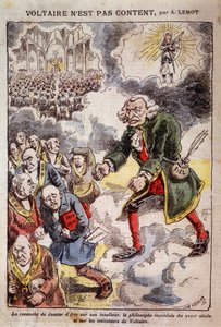 Voltaire não está satisfeito com Achille Lemot (1846-1909) - Caricatura nos Francos Macon - em "Pelerin" 25/04/1909 (gravura)