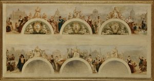 A cidade de Paris oferece a todas as nações a hospitalidade das suas escolas de arte, museus e estabelecimentos científicos - Esboço para o hall de entrada do Hôtel de Ville de Paris de Achille Sirouy