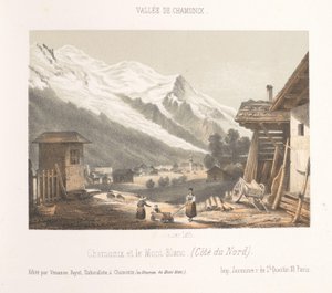 Zicht op de vallei van Chamonix vanaf de pas Les Montées
Entrada no Vale de Chamonix em Les Montées (título sobre o objecto)
Herinnering aan Chamonix-Mont-Blanc (título da série)
Museum du Mont-Blanc (título da série sobre o objecto)