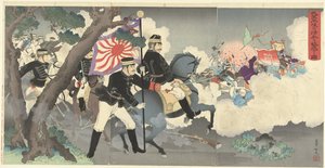 Como as nossas forças armadas venceram os soldados chineses em Pyongyang.
Waga gun Heijo no shinhei o gekiha suru zu. (título sobre o objecto)