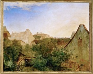 Blick ueber Wiener Vorstadthaeuser - Uma vista sobre os subúrbios de Viena ... (pintura sobre madeira)