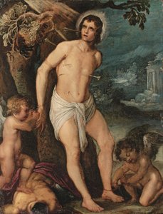 São Sebastião assistido por anjos (óleo sobre cobre) de Adam (circle of) Elsheimer