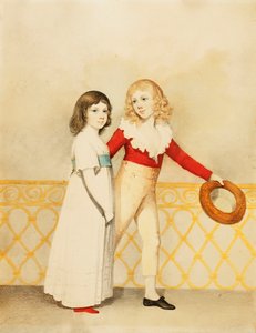 Retrato de William Bellingham Budworth e sua irmã Emma Mary, de corpo inteiro pequeno, em uma varanda, 1795