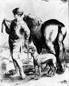Menino com um cavalo e dois cães, c.1597-1610 de Adam Elsheimer