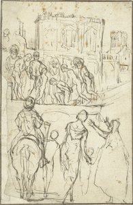 Alemão: Josephus wird von Nicanor vor Kaiser Vespasianus geführt Josephus é liderado por Nicanor antes do Imperador Vespasiano de Adam Elsheimer