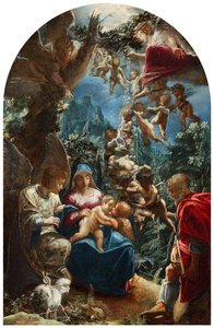 Italiano: sacra famiglia con san giovannino e un angelo A Sagrada Família com o menino João Batista e os anjos de Adam Elsheimer