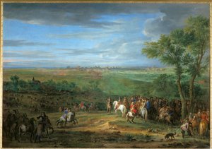 Chegada de Luís XIV ao acampamento antes de Maastricht, junho de 1673 ... de Adam Frans van der Meulen