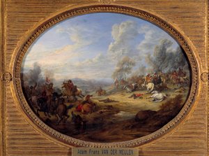 Choque de Cavalaria Uma batalha sob o domínio de Luís XIV. Pintura de Adam Van der Meulen (1632-1690) Sol. 0,2x0,27 m de Adam Frans van der Meulen