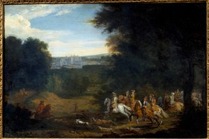 Luís XIV está caçando. Quadro de Adam Francois Van Der Meulen de Adam Frans van der Meulen