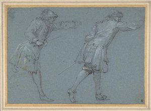Estudo de dois soldados lutando com espadas, século XVII. de Adam Frans van der Meulen