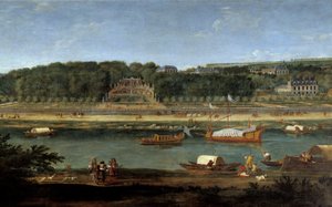 Vista do castelo de Saint Cloud com a galeria real sobre o Sena Pintura de Adam Van der Meulen (1632-1660) de Adam Frans van der Meulen