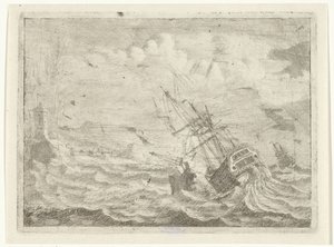 Paisagem marítima com navio em perigo