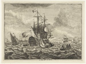 Mares com navios e barco a remos