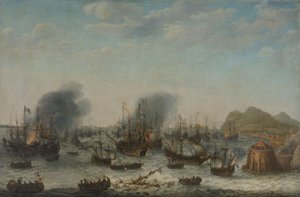 A derrota dos espanhóis em Gibraltar por uma frota holandesa sob o comando do almirante Jacob van Heemskerck, 25 de abril de 1607 de Adam Willaerts (signed by artist)