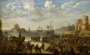 Cristo Pregando de um Navio no Mar da Galileia (Lac de Tiberiade) - par Willaerts, Adam (1577-1664). Óleo sobre tela