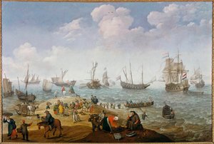 Pintura de Cena de Pesca de Adam Willaerts (1577-1664) Coleção particular do século XVII