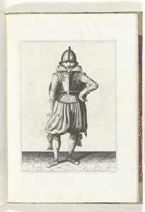 O exercício com escudo e lança: o soldado em repouso com o escudo nas costas (n.º 27), 1618
De Nassausche Wapen-Handelinge, van Schilt, Spies, Rappier ende Targe : beyde figuerlick afgebebeelt, ende gestelt na de nieuwe ordening [van] (...) Maurits v de Adam van Breen