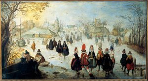 Les skaters Painting by Adam Van Breen (1599-1665) 17th Century Sun. 0,35x0,65 m