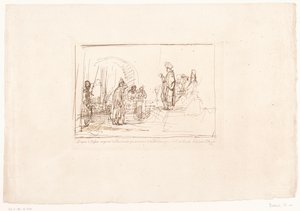 Arguido levado perante os seus juízes Seis gravuras após desenhos de Rembrandt, mantidas na Hofbibliothek em Viena (título da série) Seis estampes gravées d