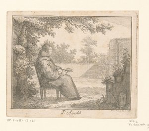Retrato de Arnoldus a Sancta Clara com um livro em um jardim P. Arnold (título no objeto) de Adam von Bartsch
