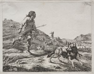 Pastor Perseguindo um Lobo, 1803. de Adam von Bartsch
