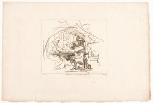 Dois homens em uma mesa, um deles com um jarro Seis gravuras após desenhos de Rembrandt, mantidas na Hofbibliothek em Viena (título da série) Seis estampes gravées d