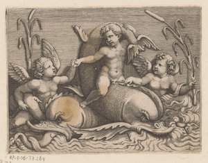 Três putti com golfinhos de Adamo Scultori