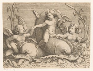Três putti com golfinhos de Adamo Scultori