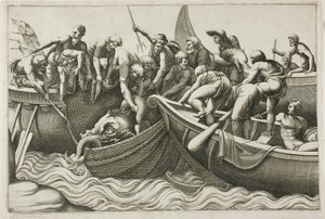 Pescadores capturando um monstro marinho de Adamo Scultori