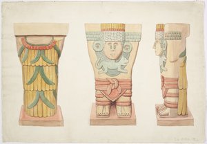 Caryatid II, câmara exterior, Templo Superior das Onças Pintadas (Templo A), Chichen Itza, México (aquarela) de Adela Breton