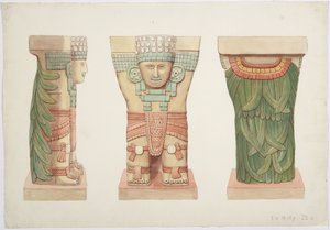 Caryatid IX, mostrando vistas frontal, lateral e traseira (aquarela) de Adela Breton