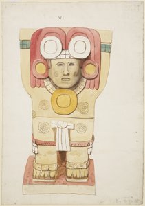 Caryatid da câmara exterior, Templo A, quadra de bolas, Chichen Itza, México (aquarela) de Adela Breton