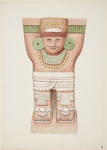 Cariátide da câmara externa, Templo A, templo da quadra de bola, Chichen Itza, México de Adela Breton