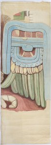 Cópia da fachada em estuque do templo na pirâmide de Acanceh Full scale (aguarela) de Adela Breton