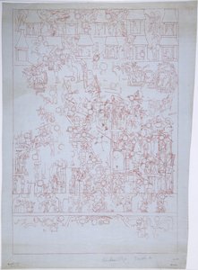 Desenho da Parede Sul, Templo Superior dos Jaguares, Chichen Itza, México (tinta vermelha) de Adela Breton