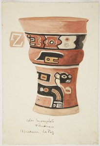 Pintura de uma jarra de Tiahuanaco (Tiwanaku), Bolívia (aguarela)