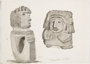 Figuras de pedra em Papantla, México (aguarela) de Adela Breton