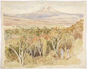 O vulcão Popocatépetl de Yautepec, Estado de Morelos, México (aquarela e grafite)