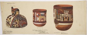 Três vasos pintados de Nieveria, Leste do Rio Seco, Peru de Adela Breton